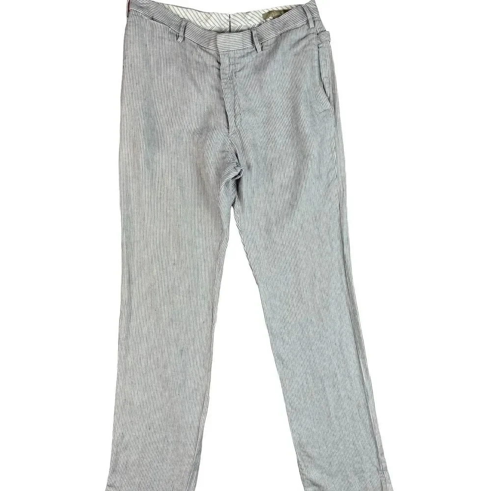 Banana Republic Men's Striped Cream And Grey Linen Trousers